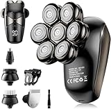 Detachable Head Shavers, SHPAVVER 5 in 1 Electric Razor IPX7 Waterproof for Bald Men, Wet Dry LED Display Rechargeable 7D Rotary Shaver Grooming Kit with Type C Charge A