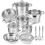 Duxtop Professional Stainless Steel Pots and Pans Set, 17PC Induction Cookware Set, Impact-bonded Technology
