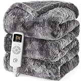 EHEYCIGA Electric Heated Blanket Throw Faux Fur, 10 Hours Auto Shut Off 9 Heating Levels Heating Blanket Throw, Soft Warm Heated Blanket Fast Heating, Faux Fur & Sherpa