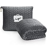 EverSnug Premium Travel Blanket Pillow - Soft 2 in 1 Airplane Blanket with Soft Bag Pillowcase, Hand Luggage Sleeve and Backpack Clip (Grey)