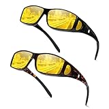 FIMILU 2 Pack Fit Over Glasses Night Vision Glasses for Women Men, Polarized Night Driving Glasses Anti-Glare for Night 0311