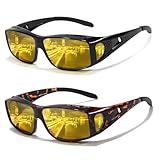 FIMILU 2 Pack Fit Over Glasses Night Vision Glasses for Women Men, Polarized Night Driving Glasses Anti-Glare for Night 0311
