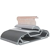 FSUTEG Plastic Hangers Space Saving Clothes Upgraded Rubber Stripe Non Slip Heavy Duty Coat Hanger, 50 Pack, Grey