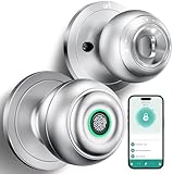 Fingerprint Door Lock, Smart Fingerprint Door Knob with Lock, Biometric Door Lock with App Control & Key, Keyless Thumbprint Entry Door Lock for Bedroom, Front Door, Home, Apartment-Dark Black