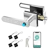 Foxgard Smart Fingerprint Door Lock:Fingerprint Door Knob-Biometric 5-in-1 Finger Print Door Lock-Smart Door Knob for Bedroom-APP Control-Easy Installation–Square Silver–1 Pack