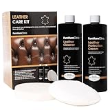 Furniture Clinic Large Leather Care Kit | Leather Cleaner + Protection Cream for Furniture | Two 17oz Bottles + 1 Sponge & 1 Cloth | Condition and Restore Leather Couches, Car Seats, Jackets, & Boots