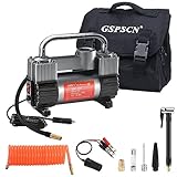 GSPSCN Tire Inflator Heavy Duty Double Cylinders, Portable Metal DC 12V Air Compressor - Car Accessories, 150PSI Tire Pump with Adapter for Car, Truck, SUV Tires, Dinghy, Air Bed etc (Titanium)