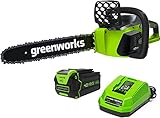 Greenworks 40V 16" Brushless Cordless Chainsaw, 4.0Ah Battery and Charger Included
