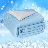 HOMFINE Cooling Comforter Japanese Double-Sided Cold Tech Fabric Cooling Blanket for Night Sweats Hot Sleepers, Q-Max 0.45 Soft Breathable Silky Smooth Lightweight Blue Summer Comforter Queen