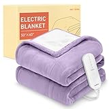 HOMLYNS LuxeHeat Heated Blanket Electric Blanket, Soft Flannel Sherpa Heated Throw, Heating Blanket with 5 Heat Settings, 3 hrs Timer Auto Shut Off (50x60 inches, Purple)