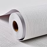 Haimin Grasscloth Wallpaper Textured 24in X 393in Fabric Contact Paper White Wall Paper Textured Linen Wallpaper Peel and Stick Self-Adhesive Thick Vinyl Embossed Film Wallpaper (White)
