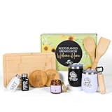 House Warming Gifts New Home - 11 Piece Housewarming Gift Ideas Set - Elegant Gift Box Included - Wooden Cutting Board, Serving Spoon, Spatula, Wine Tumblers And More - New House Gift Ideas
