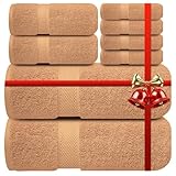 Infinitee Xclusives Premium 100% Cotton Towel Set for Bathroom – |8 Piece| Bath Towels Set (2 Bath Towels, 2 Hand Towels, 4 Washcloths) – Soft and Absorbent Towels for Bathroom (Cosmic Sand)
