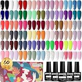 JODSONE 60 PCS Gel Nail Polish Set with 5 Bottles of Base and Glossy Matte Top Coat Soak off Gel Nail Set Suitable for All Seasons Gel Polish Gifts