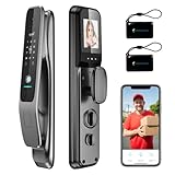 Jacchozhi 3D Face Recognition Smart Door Lock,Contactless Entry Smart Lock with Video Doorbell Camera,WiFi Digital Aluminum Face ID Fingerprint Smart Mortise Lock for Front Door