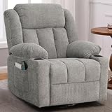 Ketaiyou Rocker Swivel Recliner Chair for Adults, Overstuffed Large Manual Recliner Glider with Massage and Heat, Comfy Soft Fabric Living Room Reclining Sofa Chair(Lime Gray)