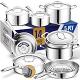 LEGEND COOKWARE 5 Ply Stainless Steel Pots and Pans Set | 14-Piece, Induction, Non-Toxic, Oven Safe | Best 18/8 Full Clad | Professional Kitchen Cooking, Heavy Chef Quality | PFOA, PTFE & PFOS Free