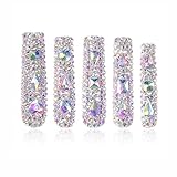 LOVFUL Press on Nails Eternal Stunning | Handmade with Full Covered Crystals | Reusable Fake Nails | 2.16in Long Square | H46-L