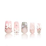 LOVFUL Press on Nails Vintage Shortcake| Handmade with Full Covered Crystals | Reusable Fake Nails | Square Regular 0.98in | H187-S