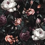 Laatse Dark Floral Peel and Stick Wallpaper, Vintage Floral Contact Paper, Waterproof Self Adhesive Boho Decor Black Rose Wall Paper for Bedroom Walls Bookcase Drawers 17.5in x 32.8ft