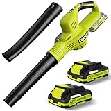 Leaf Blower Cordless - 21V Electric Cordless Leaf Blower with 2 Batteries and Charger, 2 Speed Mode, 2.0Ah Lightweight Battery Powered Leaf Blowers for Lawn Care, Patio, Blowing Leaves