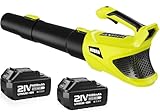 Leaf Blower Cordless with Battery and Charger, 500 CFM Cordless Leaf Blower, 2 X 4.0 Ah Batteries Electric Leaf Blower, Battery Powered Leaf Blowers for Lawn Care, Blowing Leaves and Yard Cleaning