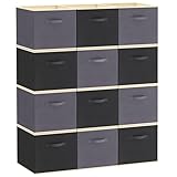 Lifewit 12 Packs Storage Cubes, 11 Inch Cube Storage Bins, Foldable Decorative Fabric Storage Baskets for Organizing Home Organizers with Handles for Shelves, Closet, Gray&Black