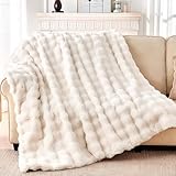Luxury Faux Rabbit Fur Throw Blanket, Soft Bubble Fluffy Blanket Cozy Fuzzy Throw Blankets for Bed Sofa Couch, Decorative Thick Warm Plush Fuzzy Elegant Soft Mink Blanket (50