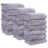 MOONQUEEN 18 Pack Premium Hand Towels - Quick Drying - Microfiber Coral Velvet Highly Absorbent Towels - Multipurpose Use as Hotel, Bathroom, Shower, Spa, Hand Towel 16 x 28 inches (Light Grey)