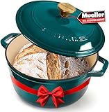 MÜELLERHOME 4.5 QT Enameled Cast Iron Dutch Oven, Heavy-Duty Casserole Dish and Braiser Pan with Lid and Stainless Knob, Safe for All Cooktops, Housewarming Gifts New Home, Emerald