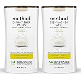 Method Dishwasher Detergent Packs, Lemon Mint, Dishwashing Rinse Aid to Lift Tough Grease and Stains, 54 Dishwasher Tabs per Package, (Pack of 2)