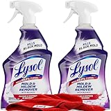 Mold and Mildew Remover with Bleach, 2 Pack Bathroom Cleaner Spray, Whitens and Removes Soap Scum and Stains on Tiles, Grout, Bathtubs, Toilets, Sinks, 32 oz. Each Plus Microfiber Cleaning Cloth
