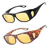 Myiaur Night Vision Glasses for Driving Women Men, Polarized Night Driving Fit Over Glasses Yellow Tinted Nighttime Glasses Reduce Glare (2 Pack)