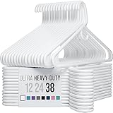 NEATERIZE Ultra Heavy Duty Plastic Clothes Hangers - White - Durable Coat, Suit and Clothes Hanger. Perchas De Ropa (38 Pack - White)