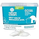 Nature Clean All Natural Dishwasher Pods, Plant-Based Non Toxic Dishwasher Detergent Pods, Dishwashing Pods Tough on Grease, Dish Pods for Dishwasher, Unscented Dishwasher Pods, 60 Count, Pack of 4
