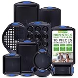 NutriChef 10-Piece Nonstick Bakeware Set - Heavy Duty Carbon Steel Baking Trays w/Silicone Handles - Includes Cookie Sheets, 12-Cup Muffin Pan, Pizza & Loaf Pan, Round & Square Pans - Easy to Clean