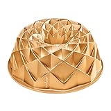 NutriChef 9-Inch Bundt Cake Pan - Thick and Heavy Cast Aluminum Bakeware with 2 Layers of Nonstick Coating - French Wreath Design for Uniform Baking Up To 500 Degrees - Easy to Clean, Gold