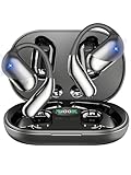 Open Ear Bluetooth 5.4 Headphones, Wireless Earbuds Sport Over Earphones Built-in Mic with Ear Hooks 50H Playtime Ear Buds LED Display Charging Case，Waterproof Design for Running Fitness Walkin