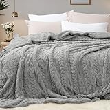 PHF Sherpa Fleece Queen Size Blanket, 510GSM Warm 3D Jacquard Sherpa Blanket, Fuzzy Soft Thick Blanket for Winter, Reversible Shaggy Fleece Plush Blanket for Couch, Bed, Grey, 90x90 Inches