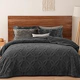 PHF Tufted Sherpa Fleece Blanket Queen Size, 510G Warm Blanket for Winter, No Shed No Pilling, 90 x 90, 3D Jacquard Thick Blanket for Bed, Dark Grey