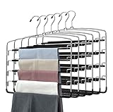 Pants Hangers 6 Pieces,5 Tier Closet Organizers and Storage Clothes Hangers,Hangers Space Saving with Swing Arm,Multiple Metal Hangers Clothes Organization for Pants Trousers Jeans Leggings Slacks