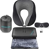 Proglobe Travel Blanket Luxury Travel Set - Ergonomic Airplane Neck Pillow 100% Pure Memory Foam and Super Soft Fleece Blanket - Premium 3D Sleep Mask & Earplugs - Ultimate 4-in-1 Travel Kit Black