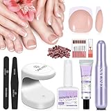 SAVILAND Gel X Nail Kit: 18 Sizes Press On Toenails For Women Gel Nail Kit with Nail Drill Solid Nail Glue Gel 216 Pcs Nude Toe Nail Tips U V Lamp and Strong Gel X Nail Glue Pedicure Tools Nail Art