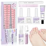 SAVILAND Press On Toenails Kit: Long-lasting French Tip Toe Press on Nails 216 PCS Ultra-Fit Pink Thicker Press on Gel X Toenails for Women 18 Sizes Gel X Tips Solid Glue Gel Nail DIY Salon Pedicure
