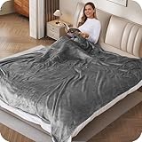 SUNNY HEAT Electric Blanket 72"x84" Full Size Cozy Warm Flannel Heated Blanket with 4 Heating Levels & 10 Auto Off, Comfort Heating Blanket, for Bed & Office, Light Grey