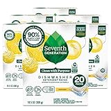 Seventh Generation Dishwasher Detergent Packs Lemon scent Pack of 6 for sparkling dishes Dishwasher tabs, 20 count