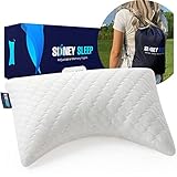Sidney Sleep Mini Travel Size Neck Pillow - Knee Pillow - Back Lumbar Support - Curved Travel Pillow - 14 x 19 Inches - Adjustable Loft - Washable - Drawstring Backpack Included