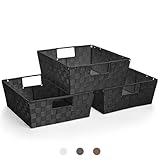 Sorbus Set of 3 Large Woven Storage Baskets – Mesh Hand-Woven Baskets for Organizing, Fabric Storage Bins for Linen Closet Organizer, Storage Baskets for Shelves and Home Organization (Black)