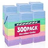 TEAWOO Microfiber Cleaning Cloths-300 Pack, Microfiber Towels Bulk, Microfiber Towels for Cars, Bulk Microfiber Towels for Home, 5 Colors Assorted (12x12 inches)