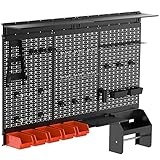 TORACK Metal Pegboard Wall Organizer 4ft Wide, Pegboard System for Garage with Accessories and Wall Mount Storage Bins, Shelves and Paper Towel Holder, Pegboard Kit for Workbench(Black)